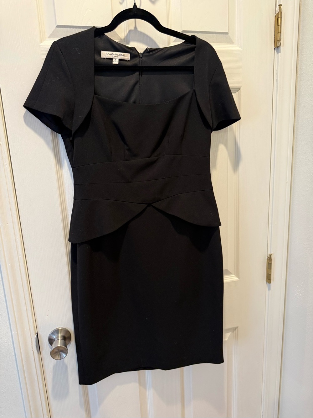 Evan Picone Black Short-Sleeve Peplum Sheath Dress